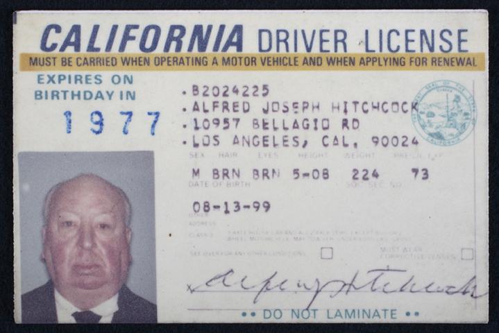Alfred Hitchcock's driver's licence