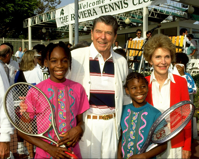 Serena and Venus Williams with Ronald Reagan