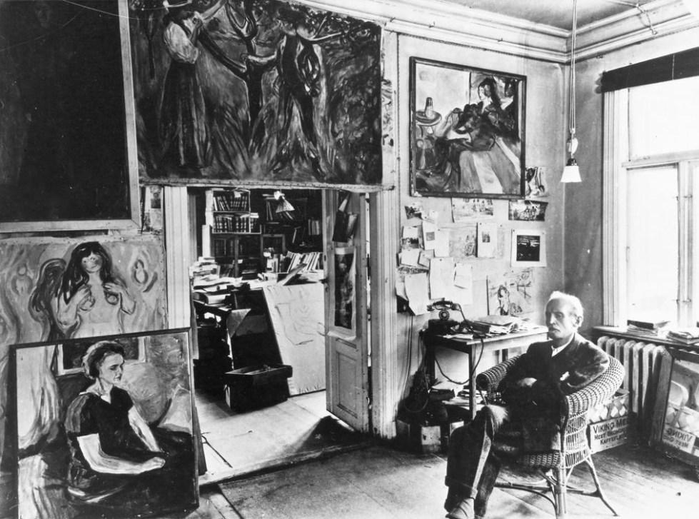 Edvard Munch in his study at Ekely (Norway), 1943